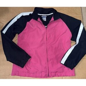 Reebok Women's Pink and Black vintage track jacket medium